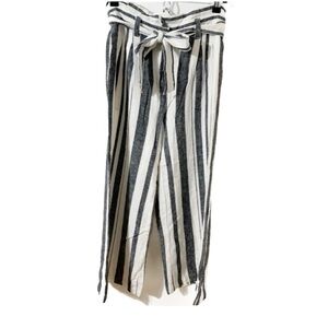 Who What Wear Wide Striped Linen Blend Wide Leg Tie Waist Paper Bag Trousers 🖤🤍